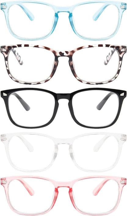 6 Pack Blue Light Blocking Glasses for Computer Gaming, Fashion Fake Anti Eye Strain Eyeglasses for Women Men (6 Pack Mix-01)