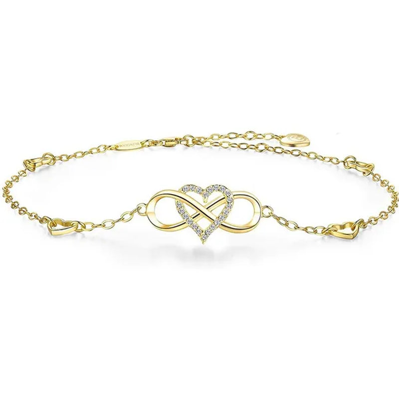 Exquisite Fashion Womens Ankle Bracelet 925 Sterling Silver Anklet Cubic Zirconia Infinity Heart Summer Beach Stylish Chain Adjustable Gift for Women