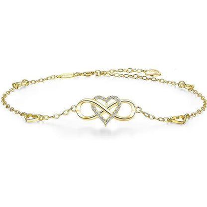 Exquisite Fashion Womens Ankle Bracelet 925 Sterling Silver Anklet Cubic Zirconia Infinity Heart Summer Beach Stylish Chain Adjustable Gift for Women