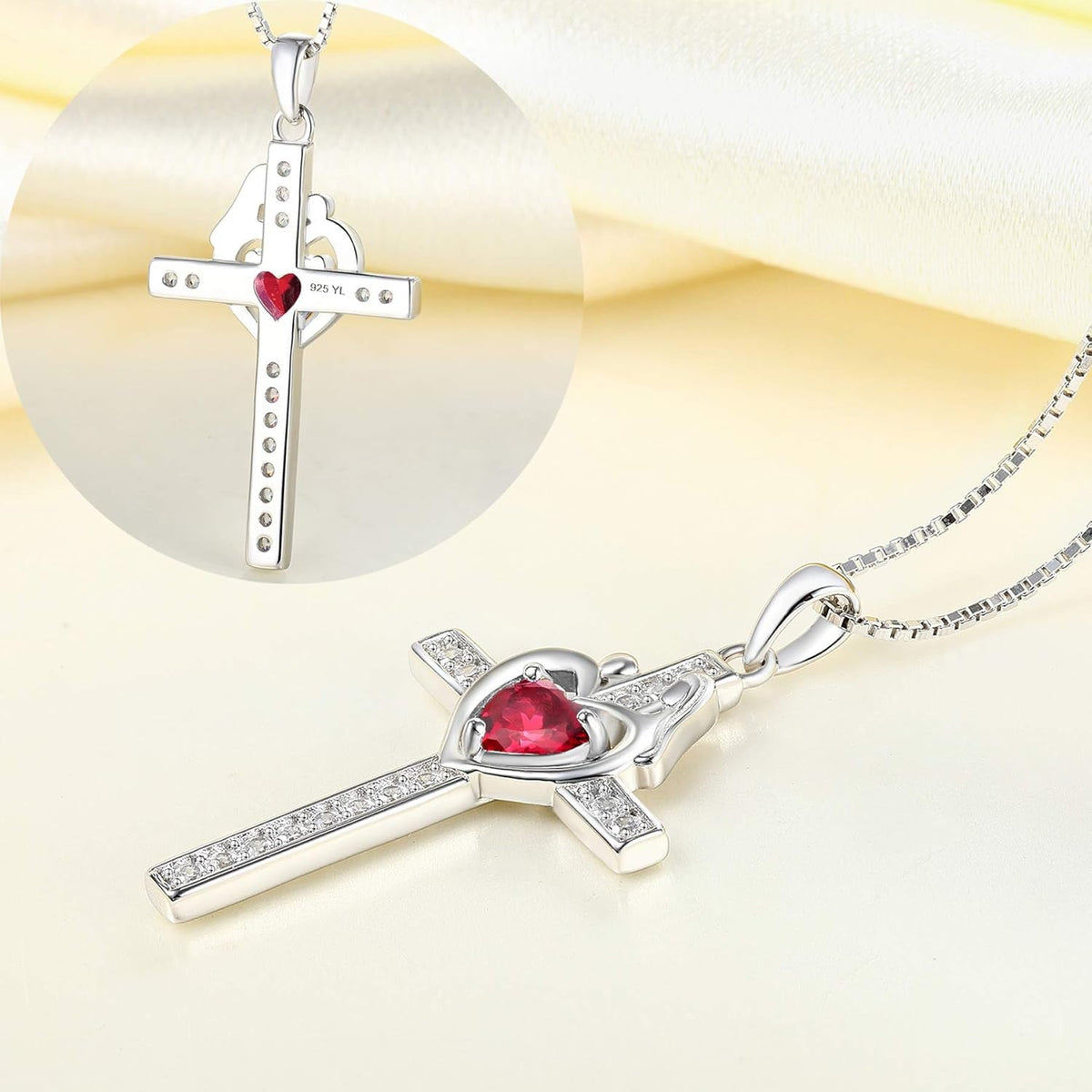 Mom Cross Necklace 925 Sterling Silver Mother Pendant Birthstone Mum Jewelry for Women