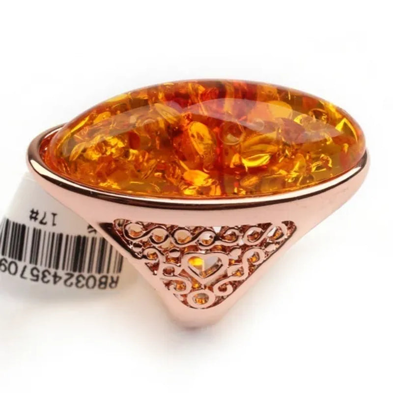 Party Wedding Christmas Gifts Gold Amber Ring Big Bohemian Precious Rings for Women(size 5 6 7 8 9 10 11 12)