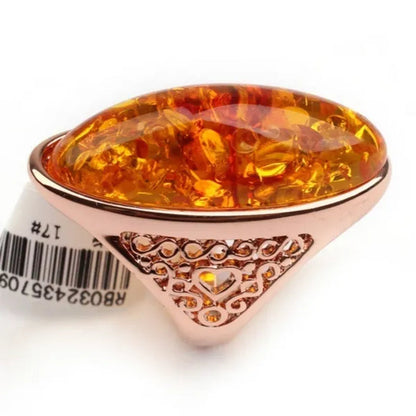 Party Wedding Christmas Gifts Gold Amber Ring Big Bohemian Precious Rings for Women(size 5 6 7 8 9 10 11 12)