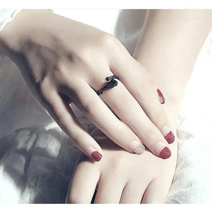 Novel Design Gun Black Plated Rose Flower Rings for Women Jewelry Adjustable Joint Ring Circle Womens Party Valentine's Day Gifts