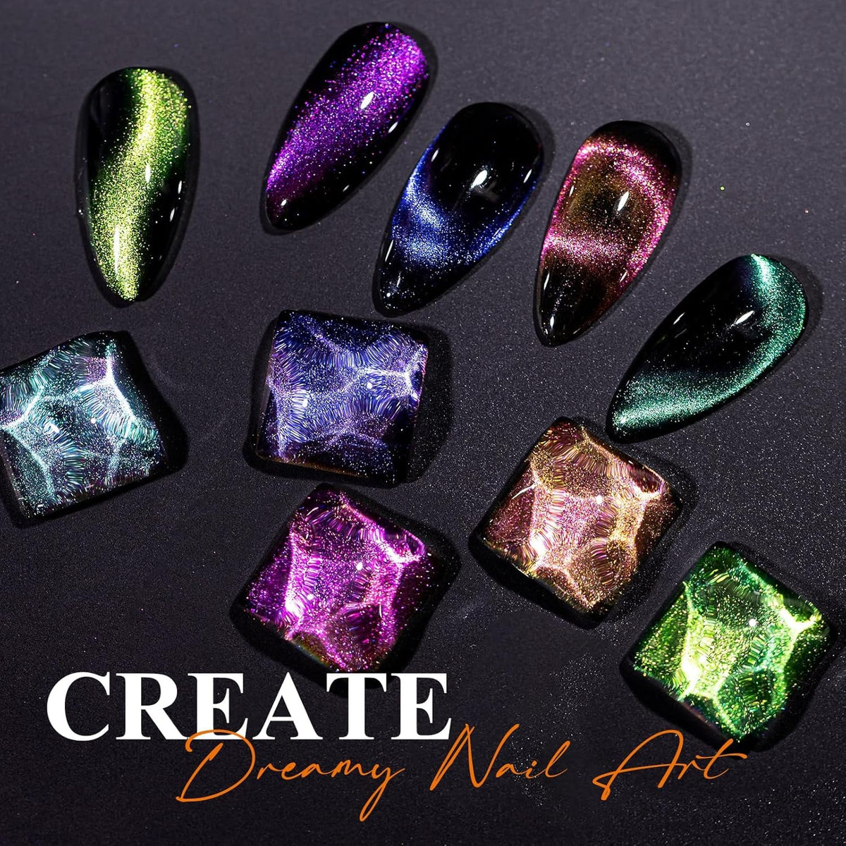 9D Cat Eye Gel Nail Polish, Magnetic Cat Eye Gel Polish Set, 10Ml*6 with 2 Magnets, Classic Colors Chameleon Magic Galaxy Effect Soak off Nail Art, Sparkle Stunning Gel Polish Gift for Women