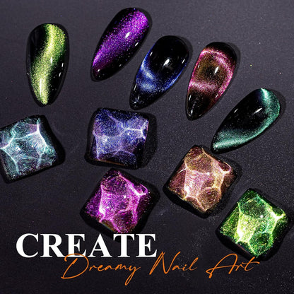9D Cat Eye Gel Nail Polish, Magnetic Cat Eye Gel Polish Set, 10Ml*6 with 2 Magnets, Classic Colors Chameleon Magic Galaxy Effect Soak off Nail Art, Sparkle Stunning Gel Polish Gift for Women
