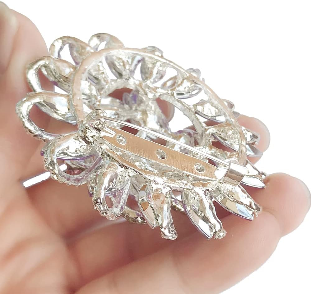 Crystal Diamond Flower Brooch Pin for Women Girls Brides