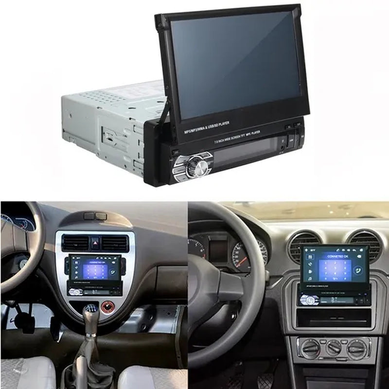 7Inch HD Retractable Touch Screen 1Din Car Stereo Audio Bluetooth Car Radio FM USB Support Mirror Link and Backup Camera(Optional)