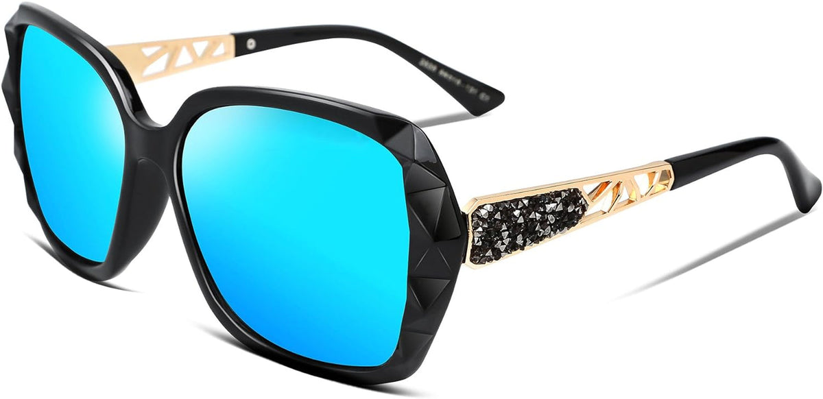 Polarized Women Square Sunglasses Sparkling Composite Shiny Frame B2289