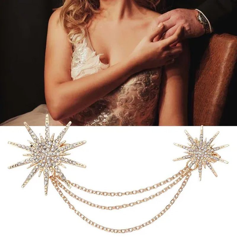 Snowflake Shaped Brooch Alloy Tassel Chain Brooch Lady Jewelry Accessory