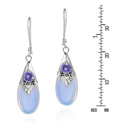 Dazzling 925 Solid Sterling Silver Natural Gemstone Amethyst Ruby & Black Sapphire Moonstone Diamond Floral Dangle Earrings Women Wedding Fine Jewelry