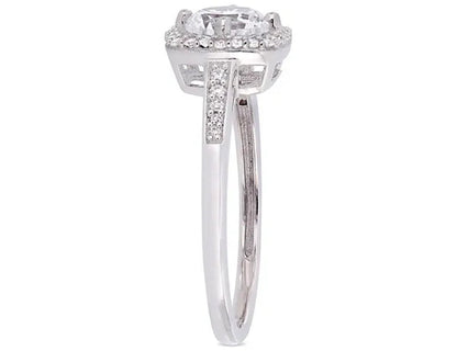 1.00 Carat (ctw) Lab Created White Sapphire Halo Engagement Ring in 10K White Gold with Diamonds