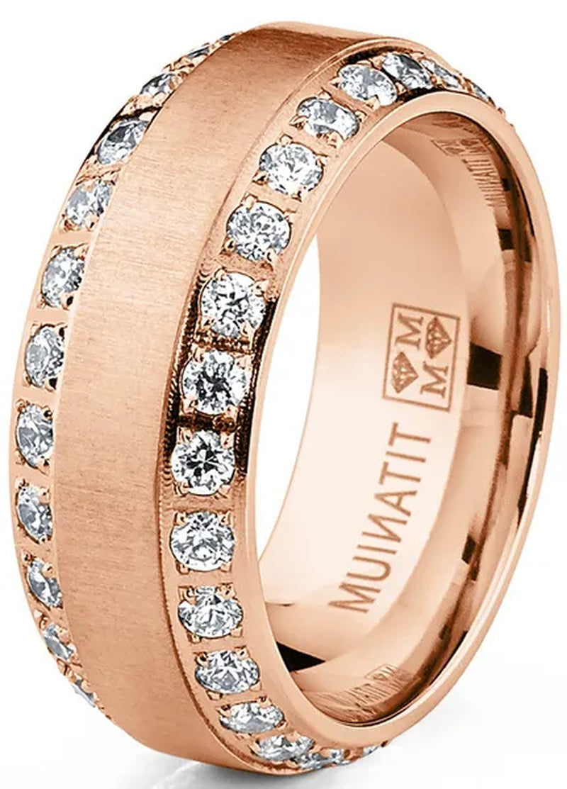 1.75 Carats Men's Titanium Wedding Band Ring 8MM Rose Goldtone Black Silvertone