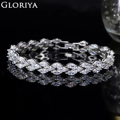 Gloriya Delicate White Gold Plated Tennis Bracelet Setting Sparkly Marquise Cubic Zircon Wedding Bracelets For Women Gorgeous Crystal Jewelry