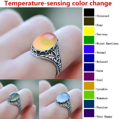 Elegant and Fashionable Retro Women's Ring, Women's Jewelry Accessories Inlaid with Temperature-sensitive Change of The Color of The Main Stone, Romantic Bride Engagement Wedding Rings, Christmas, Anniversary and Birthday Gifts for Her