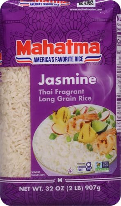 Jasmine Rice, 2Lb Bag of Rice, Thai, Indian, or Cambodian Fragrant Flavored Rice, Stovetop or Microwave Rice