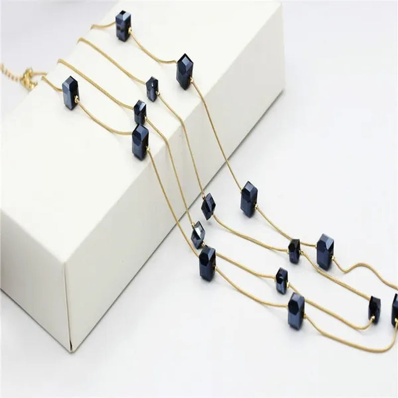 Women's Square Long Chain Sweater Necklace Fashion Double Long Tassel Necklace