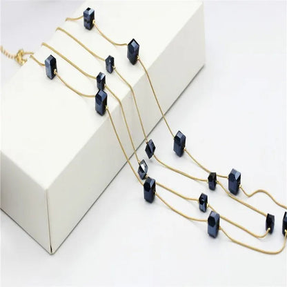 Women's Square Long Chain Sweater Necklace Fashion Double Long Tassel Necklace