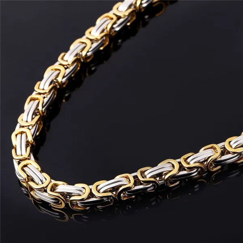 Men‘s Fashion Necklace Stainless Steel Silver Gold Box Byzantine Chain Necklace 18inch-26inch