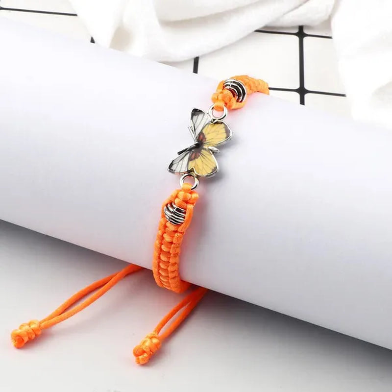 2022 Hot Adjustable Braided String Bracelet For Women Grey Butterfly Pendant Handmade Charm Bangles Fashion Girl Jewelry