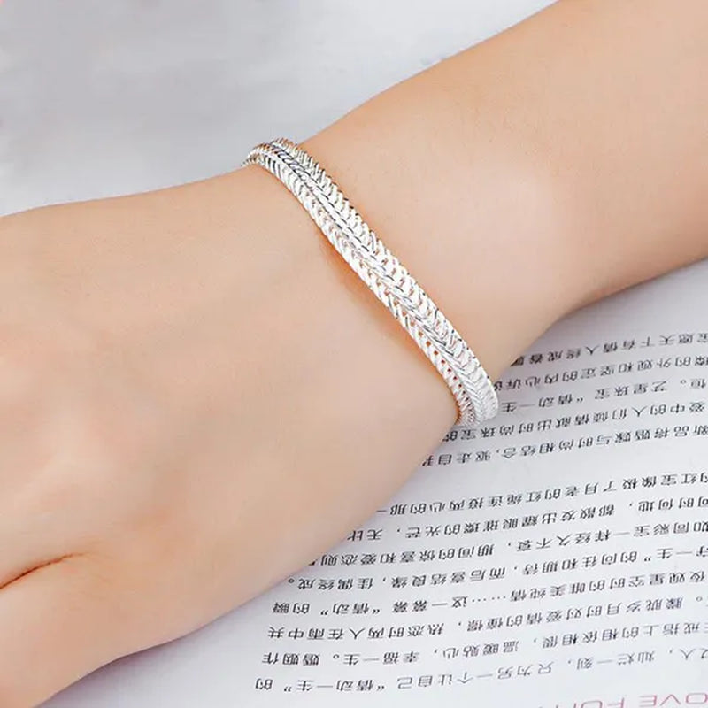 2Pcs 925 Sterling Silver Flat Snake Bone Chain Necklace Bracelet for Man Women Fashion Punk Charm Jewelry Set