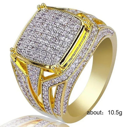 Fashion Unisex Jewelry Hiphop Cocktail Party Ring with Gold Plated Cz Diamond Finger Ring Size 6-10