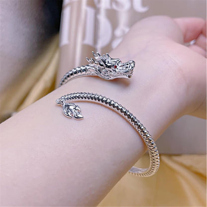 Chinese Dragon Bangle Bracelet Jewelry Vintage Chinese Style Dragon Bangle Bracelet Retro Hand Jewelry for Daily Wear, as the Pic Show, Gold