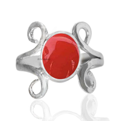 925 Sterling Silver Rings for Women, Uniquely Handcrafted Ring for Her, Valentine Day, Christmas Gift (US Ring Size 7, Coral)