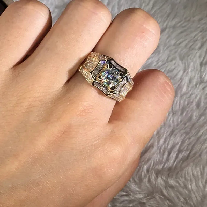 Fashion Men's Accessories Gold Plated Silver Color Cubic Zirconia Rings Mens Zircon Ring Engagement Wedding Band Ring Fashion Jewelry Size 6-13