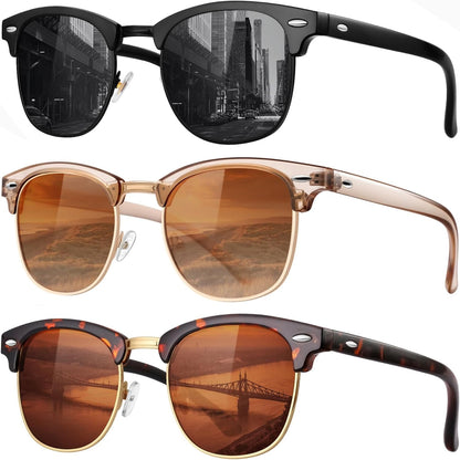 Classic Polarized Sunglasses for Men and Women Retro Style Semi Rimless Frame Sun Glasses 100% UV Protection Goggles