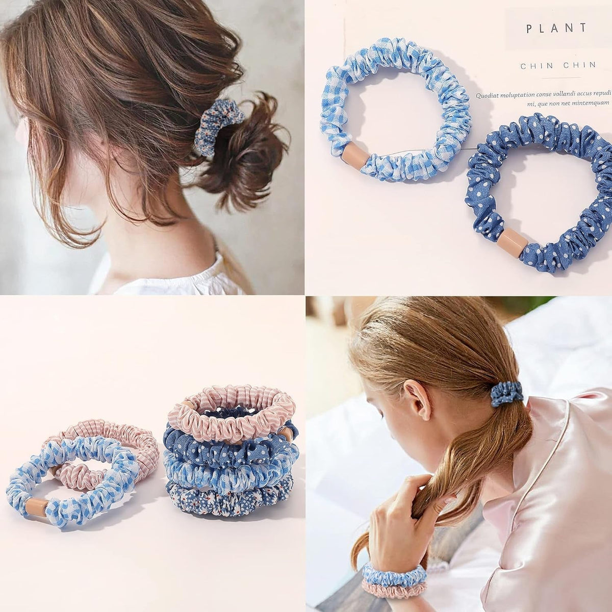 Hair Ties Scrunchies - Small Mini Scrunchy for Women Thick Hair Accessories Cute Soft No Slip Hair Elastics Ponytail Holder for Curly Hair No Damage Hairties Gift for Girls