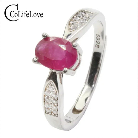 CoLife Jewelry Ruby Ring for Engagement 5mm*7mm 100% Real Ruby Silver Ring Solid 925 Silver Ruby Jewelry Birthday Gift for Woman