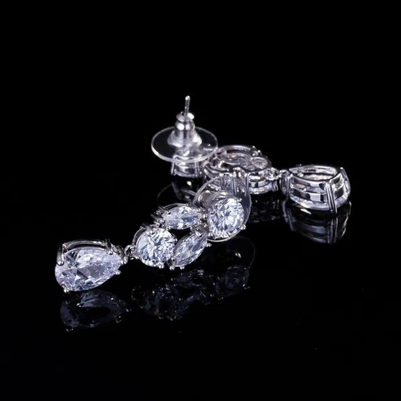 Gloriya Luxury Wedding Bridal Party Jewelry Set For Women White Gold Plated Red Cubic Zirconia Tear Drop Earrings Necklace Sets