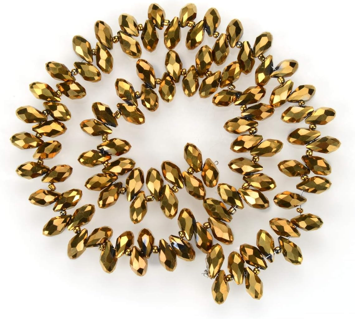 2 Strands Czech 12Mm Faceted Teardrop Briolette Crystal Glass Loose Beads Pendant Drop Spacer Bulk Gold Aurum (186-190Pcs) for DIY Jewelry Making CCT2-33