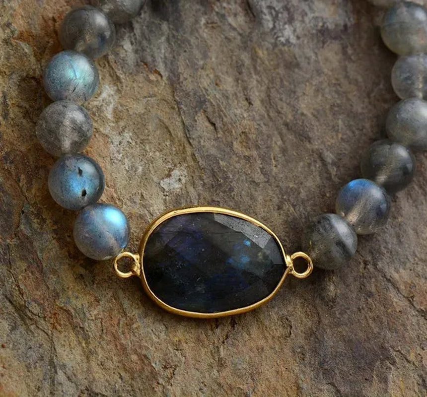 High End Women Bracelets Labradorite Stretch Bracelets Natural Stone Charm Elastic Statement Bracelet Jewelry laboratory