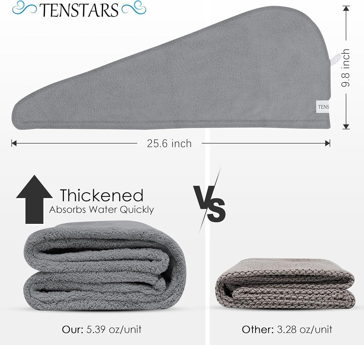 5 Pack Thicken Microfiber Hair Towel Wrap for Women - Elastic Loop Design - 320GSM Coral Velvet - Quick Dry Hair Turban - 11X28 Inch (Grey+Pink+Brown+Frozenblue+Frozenberry)