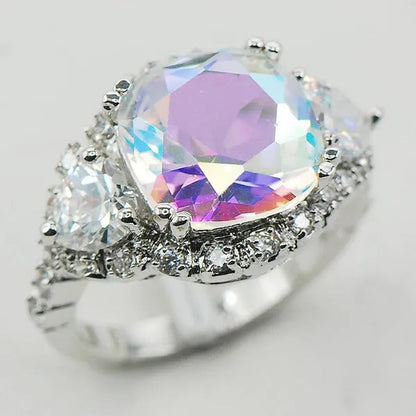 Rose Rainbow White Topaz 925 Sterling Silver Fashion Ring Size 6 7 8 9 10 F939