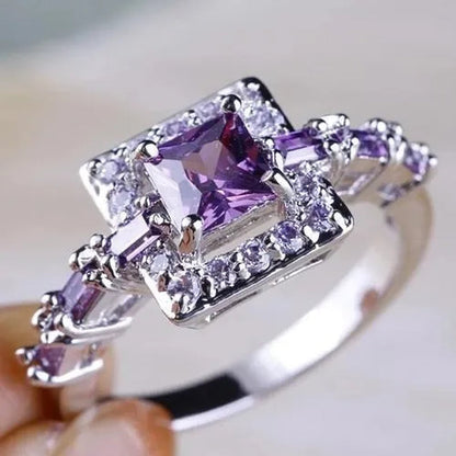 Elegant Noble Princess Fashion 925 Sterling Silver Amethyst & White Topaz Ring Charming Diamond Ring Romantic Bride Engagement Wedding Eternity Ring Anniversary Gift Birthday Party Jewelry Size 5-11