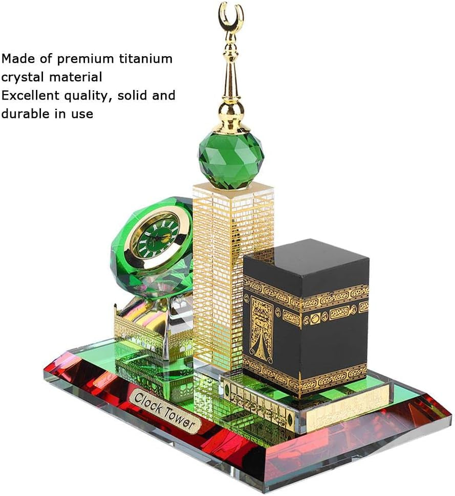 Crystal Collectible Figurines for Home Decor Muslim Kaaba Clock Tower Model for Desktop Ornament Islamic Architecture Muslim Religious Supplies