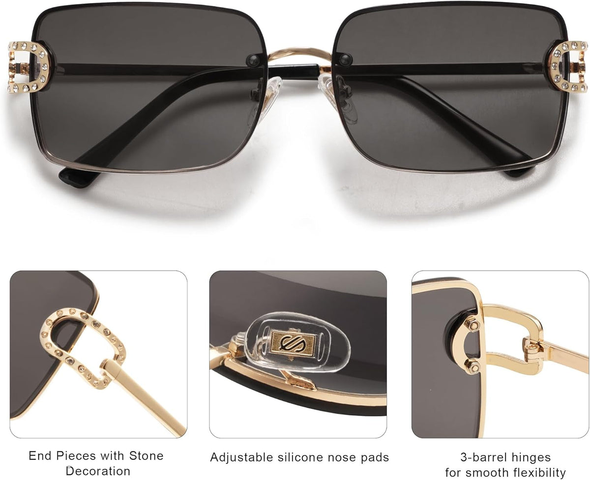 Vintage Rectangle Sunglasses for Women,Trendy Rimless 90S UV400 Womens Y2K Shades SJ1178
