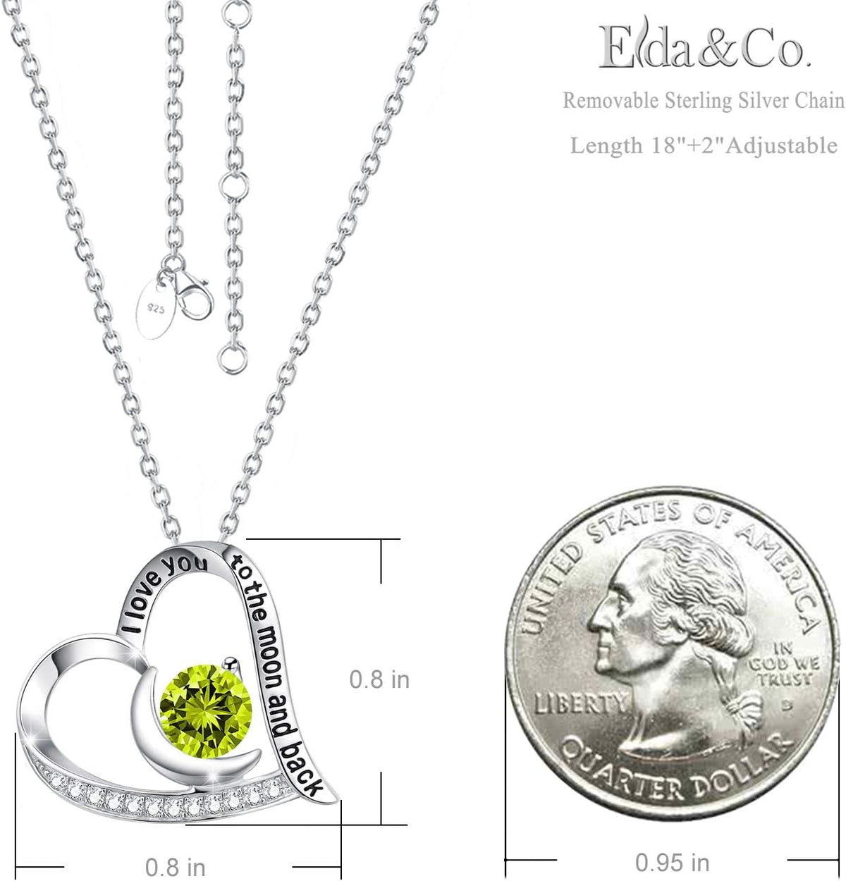 Birthday Gifts for Women I Love You to the Moon and Back Necklace March April May Birthstones Aquamarine Emerald and More Stones Jewelry 925 Sterling Silver