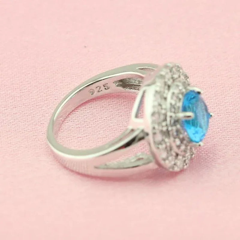Light Blue Topaz White Zircon 925 Silver Jewelry Sets Necklace Pendant Earrings Rings For Women Dating Gift