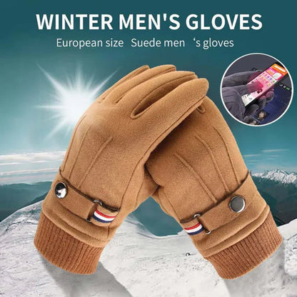 Men's Winter Gloves Suede Warm Split Finger Gloves Outdoor Sport Driving Buckle Design Male Touch Screen Mittens