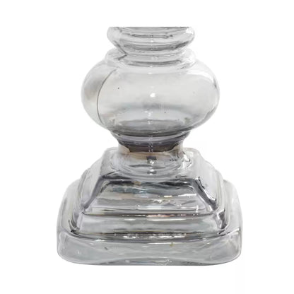 Silver Glass Handmade Turned Style Pillar Candle Holder (Set of 2)