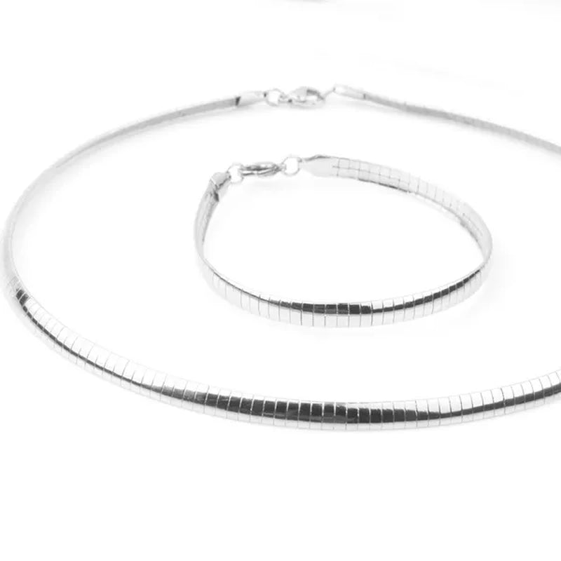 Trendy Women Jewelry Set Silver Gold Stainless Steel Choker Necklace Bracelet Set Suits