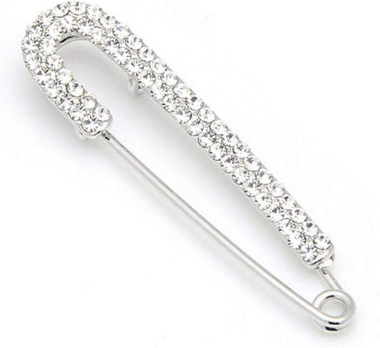 1 PCS 3 Inch Silver Rhinestone Inlaid Alloy Safety Brooch Pins Scarves Buckle Shawl Clip Jewelry Brooch DIY Accessories for Clothing Locking Ornament Fastening Embellish