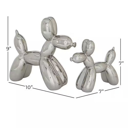 Silver Ceramic Balloon Dog Sculpture (Set of 2)