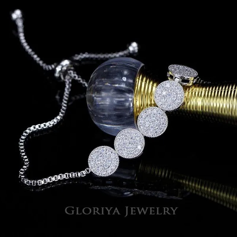 Gloriya Glitter 5 Pcs Round Shaped Full Micro Inlay Tiny CZ Zirconia Designer Bar Slider Bracelet Women Jewelry With White Gold Plated（Size :Adjustable）
