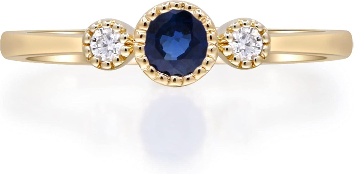 10K Yellow Gold Genuine Blue Sapphire Ring with Diamonds for Women Holiday Gifts | Ethically, Authentically & Organically Sourced (Round-Cut) Shaped Sapphire Jewelry for Her | Sapphire Ring for Women Holiday Gifts