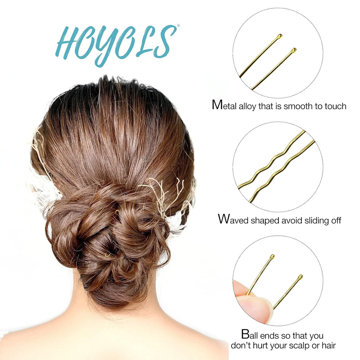 U Shaped Bobby Pins, Metal Curved Curly Waved Bun Clips Hairpin for Women Girls Grips Hairstyle Updo Thin Thick Hair, 100 Count 2.4 in (Blonde)