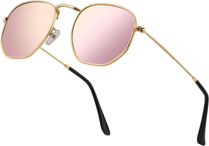 Hipster Hexagonal Polarized Sunglasses Men Women Geometric Square Small Vintage Metal Frame Retro Shade Glasses